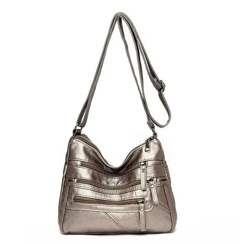 Realaiot High Quality Women's Soft Leather Shoulder Bags Multi-Layer Vintage Crossbody Bag Luxury Designer Female Handbag and Purse
