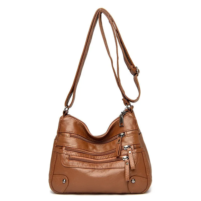 Realaiot High Quality Women's Soft Leather Shoulder Bags Multi-Layer Vintage Crossbody Bag Luxury Designer Female Handbag and Purse