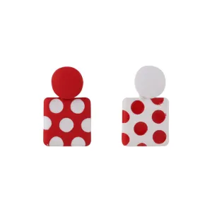 Red Enamel & Silver-Plated Spot Square Drop Earrings