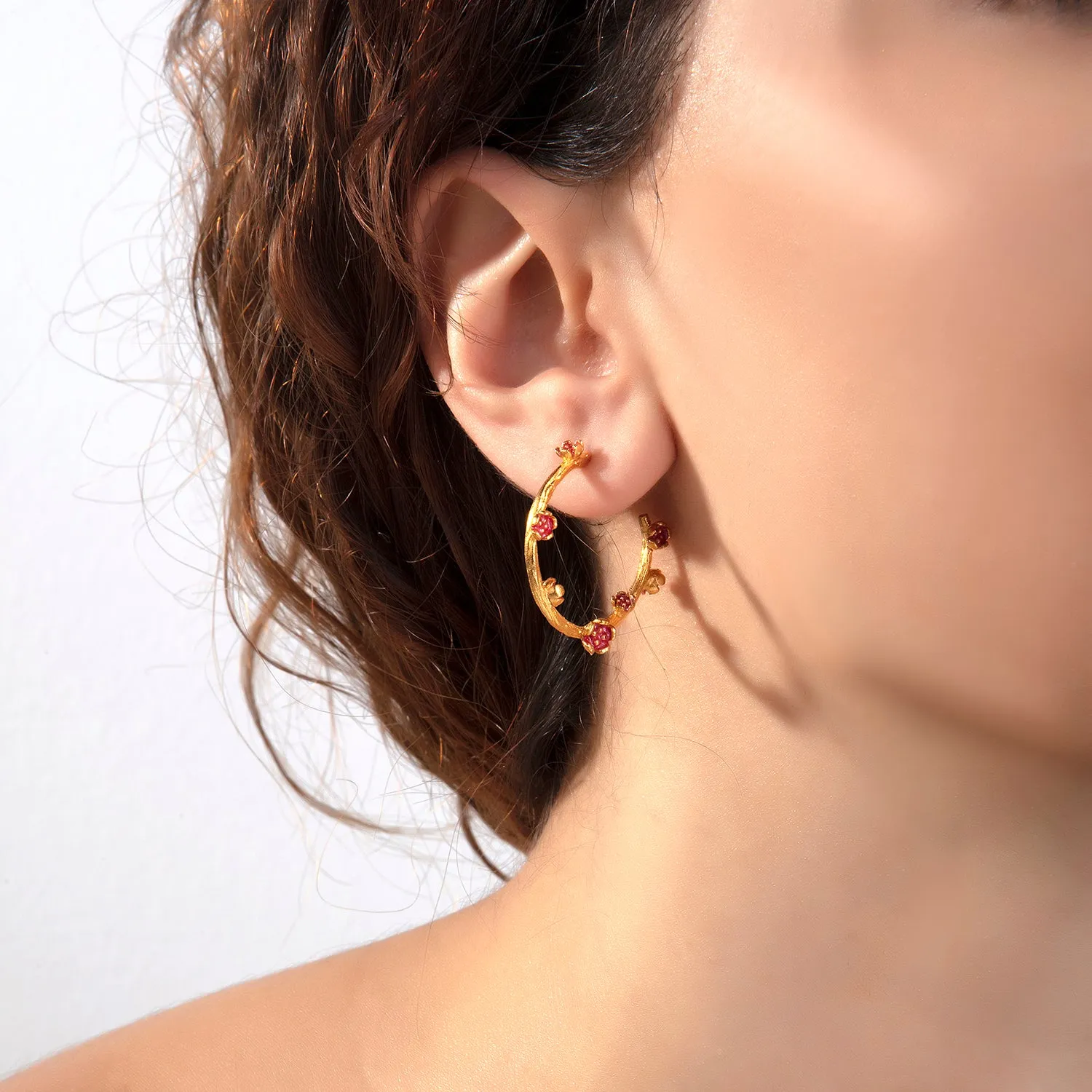 Red Flower Hoop Earrings