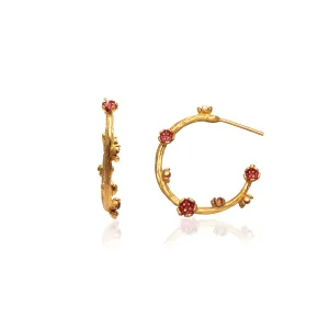 Red Flower Hoop Earrings