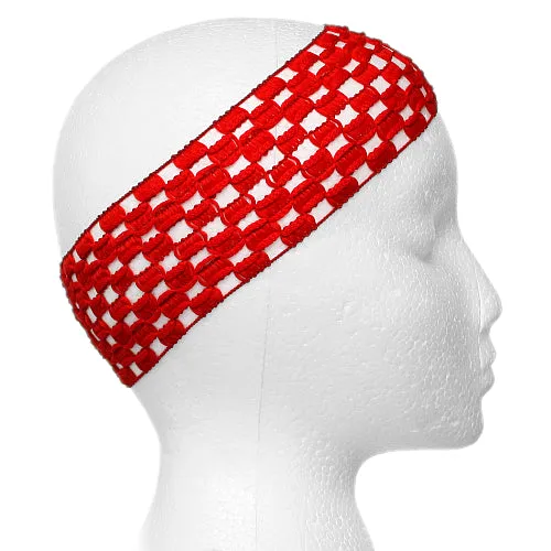 Red Knit Crochet Stretch Headband