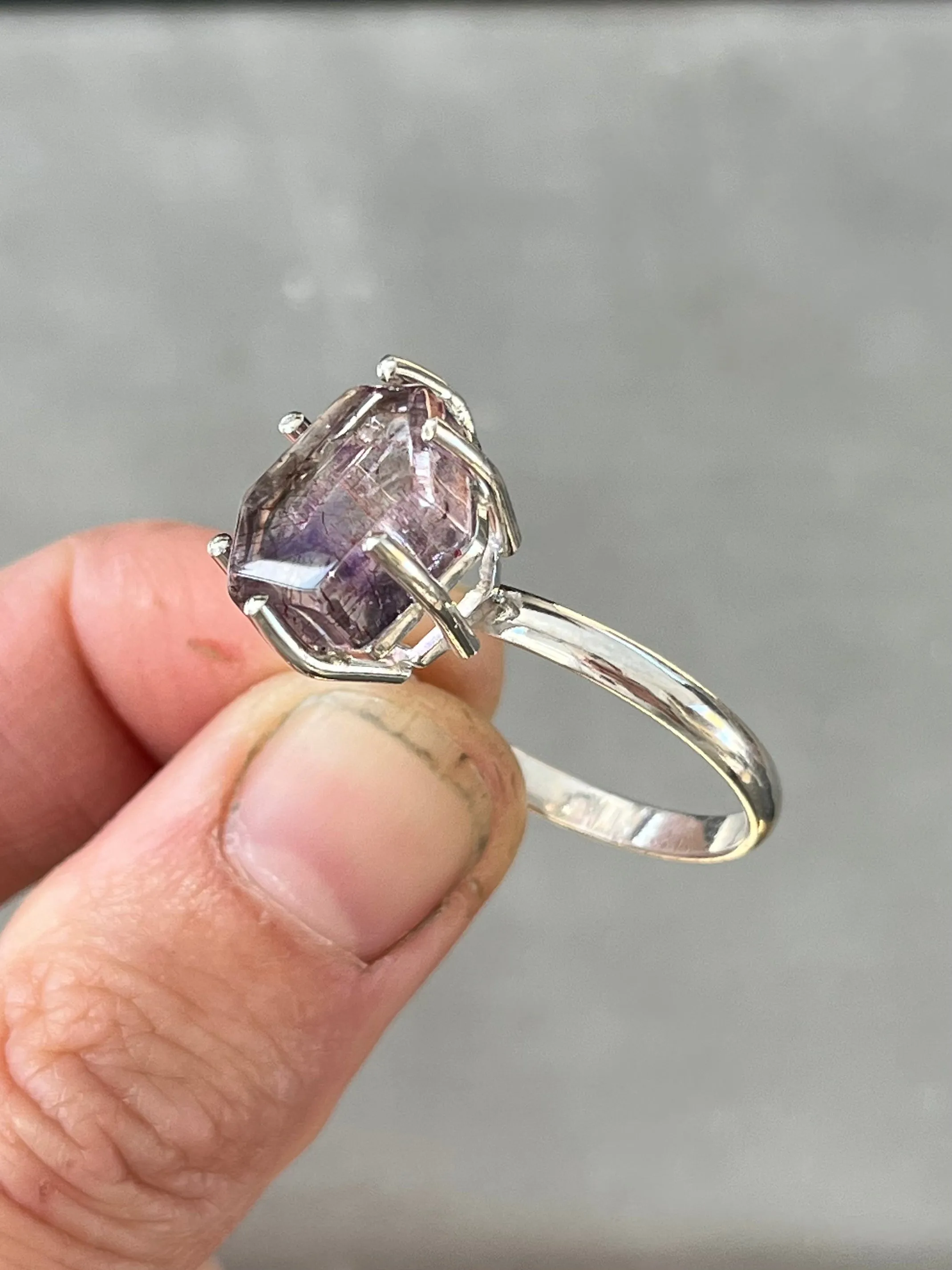 RESERVED FOR MICHAEL - Amethyst/hematite/quartz ring in silver