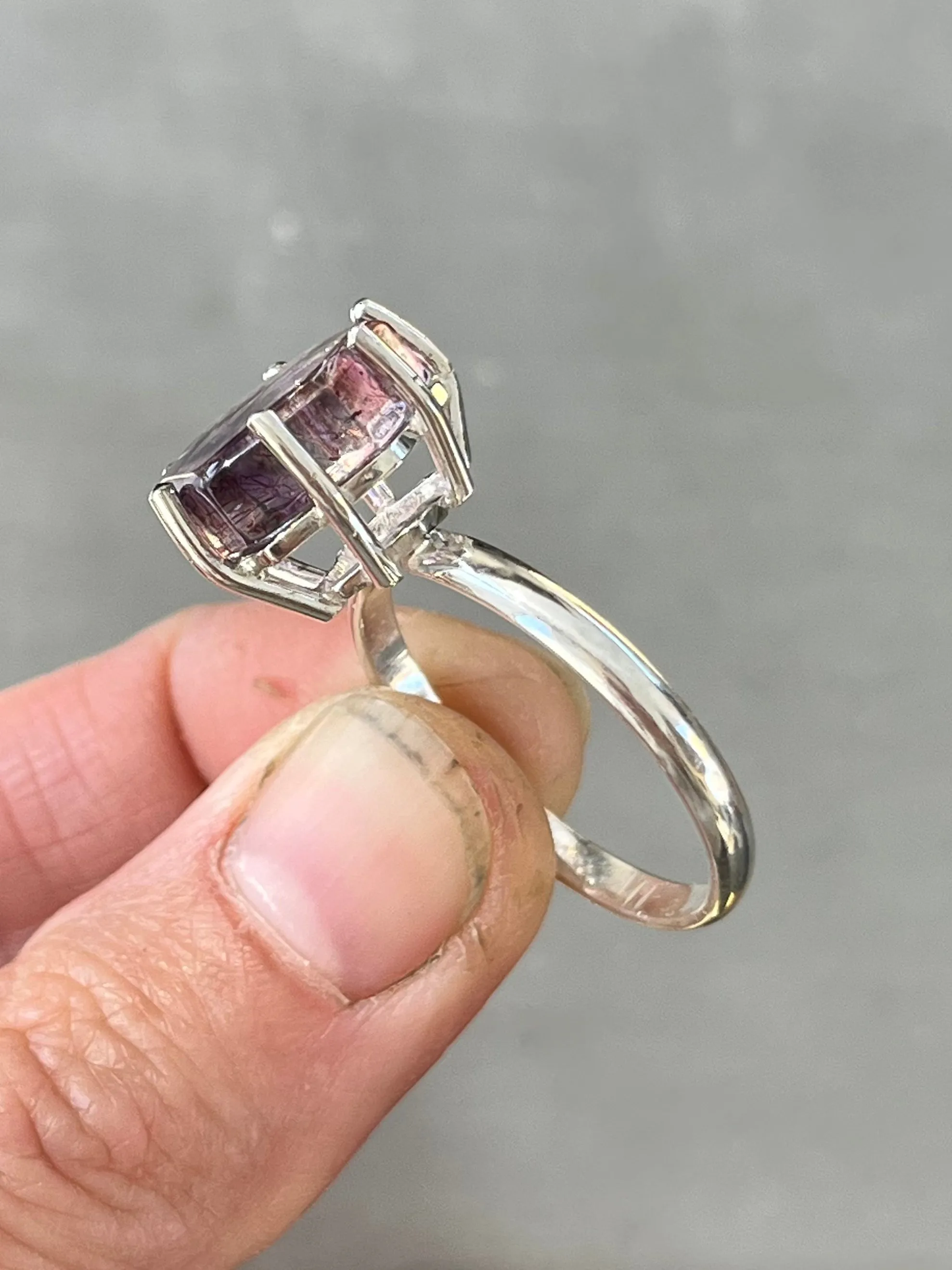 RESERVED FOR MICHAEL - Amethyst/hematite/quartz ring in silver