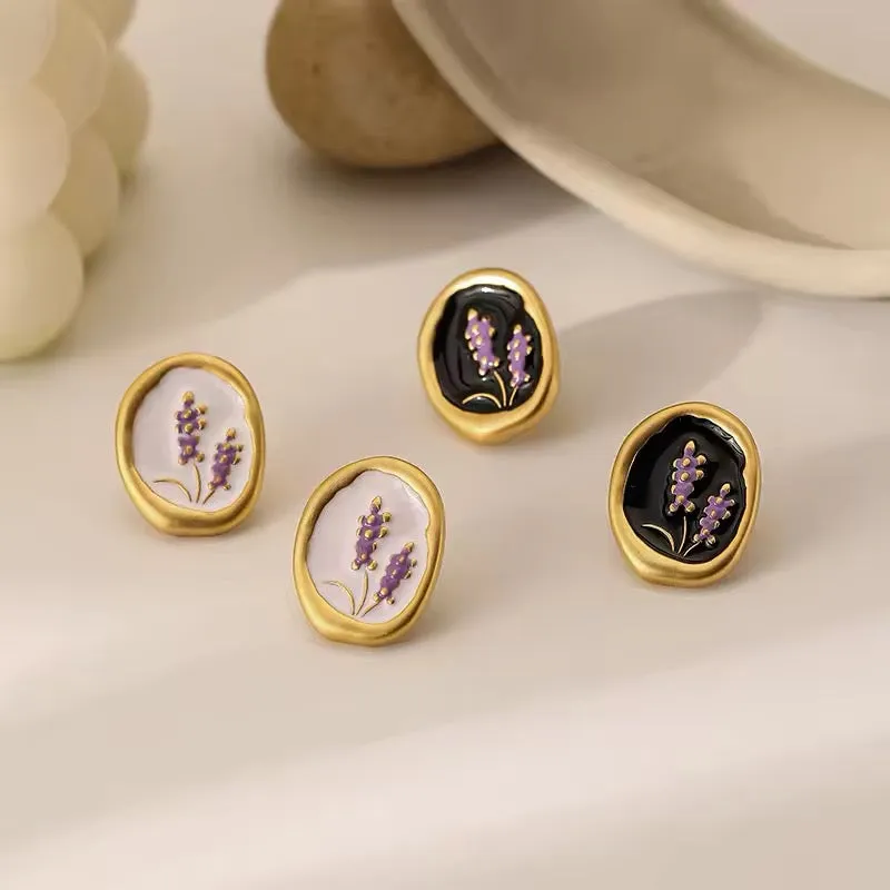 Retro Minimalist French Lavender Flower Earrings