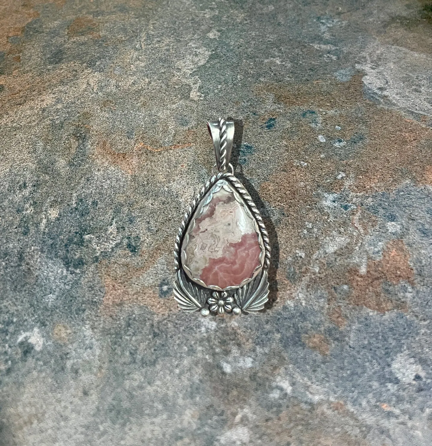 Rhodonochrosite Floral Pendant