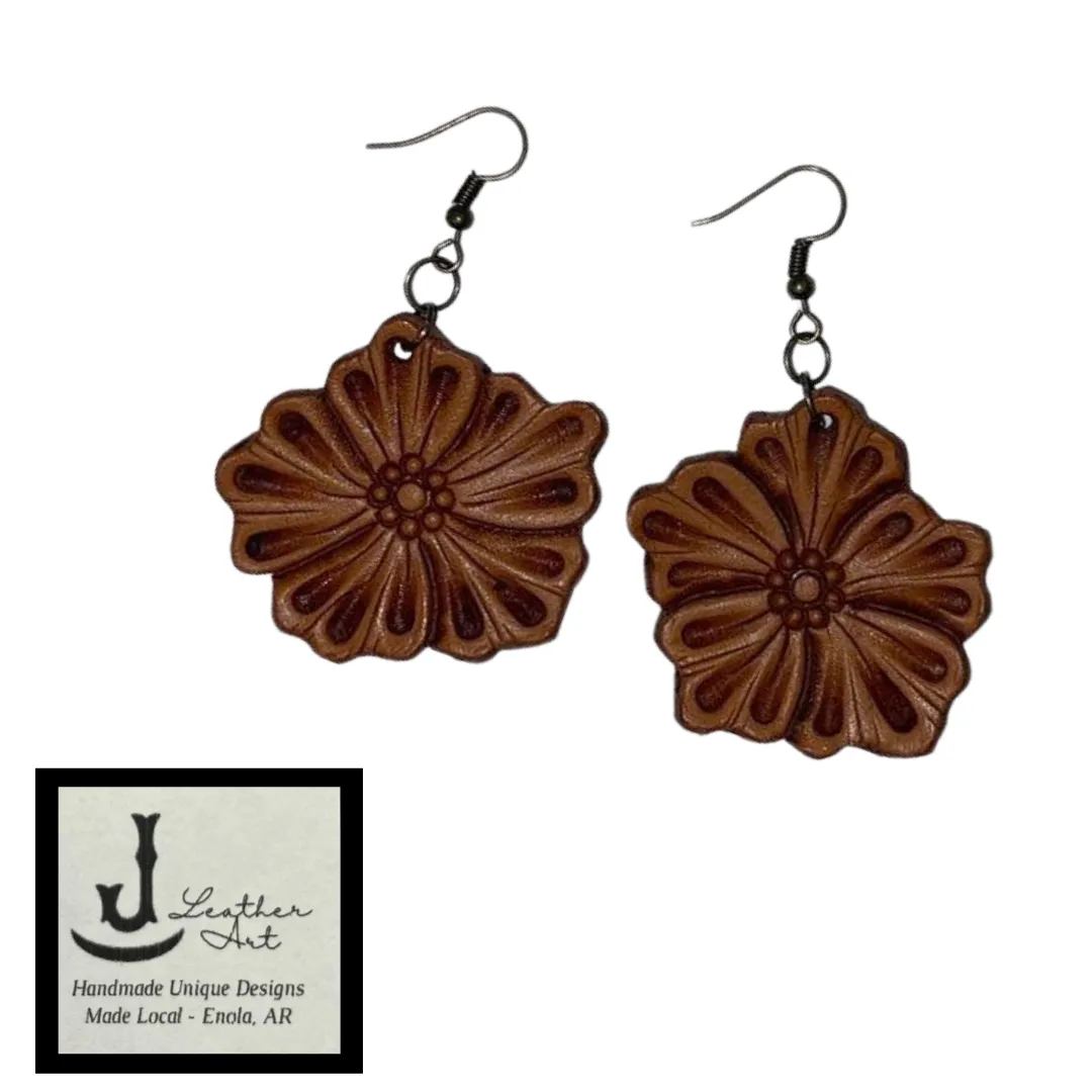 ROCKING J LARGE WILDFLOWER LEATHER EARRINGS