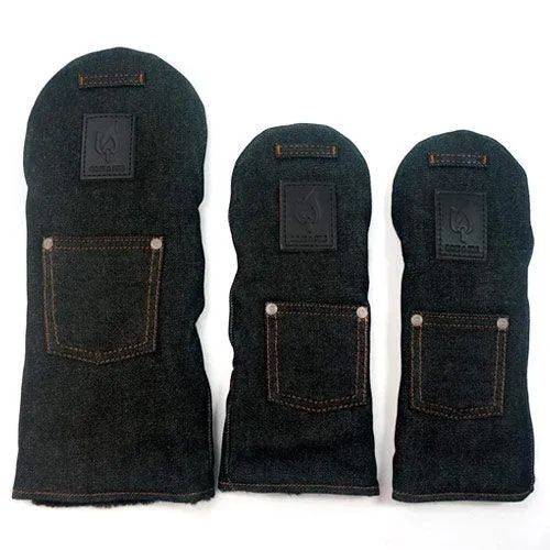 Rose & Fire Black Raw Denim Headcover Set Set of 3 (DR/FW3/FW5)