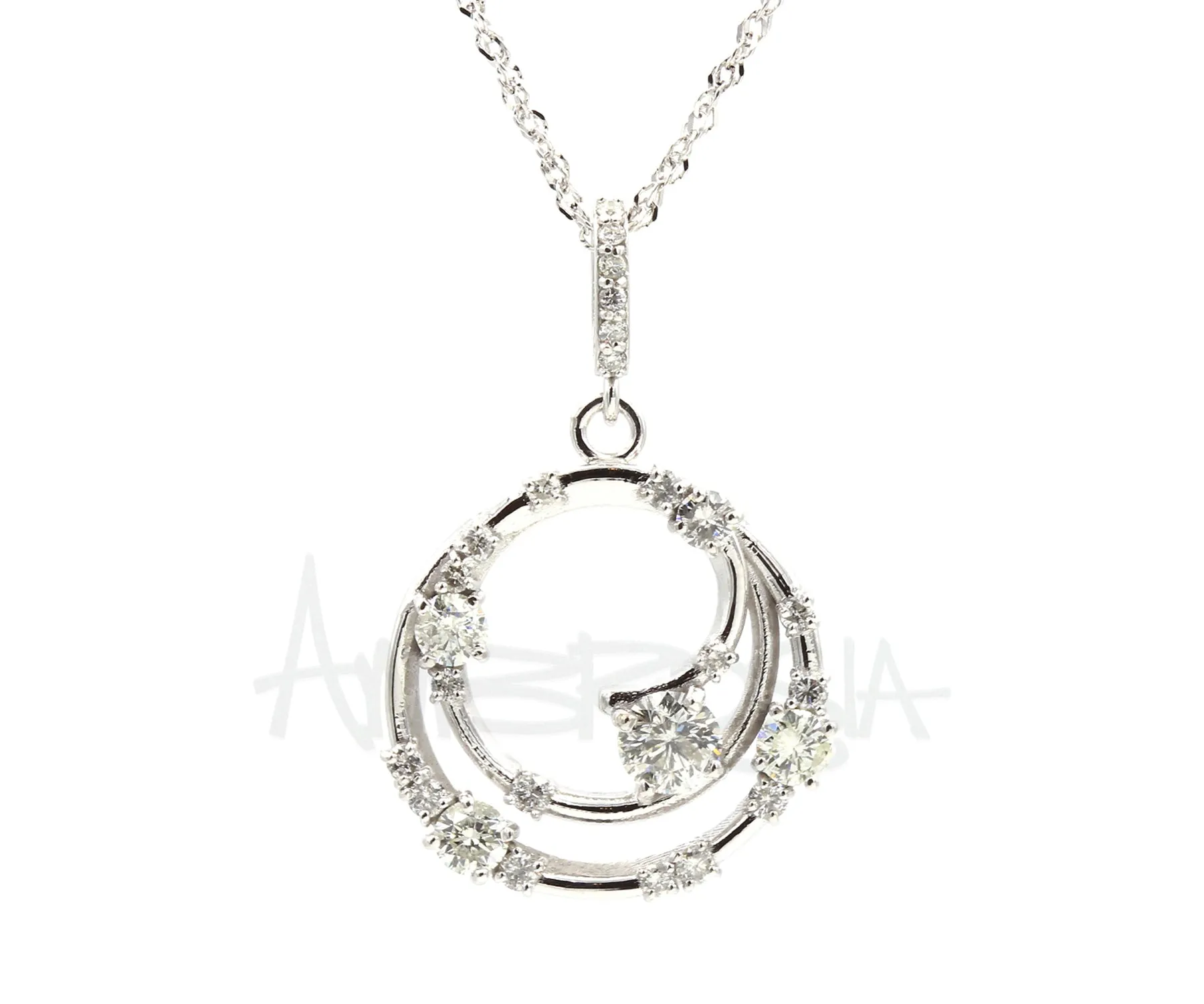 Round Modern Diamond Swirl Pave Necklace