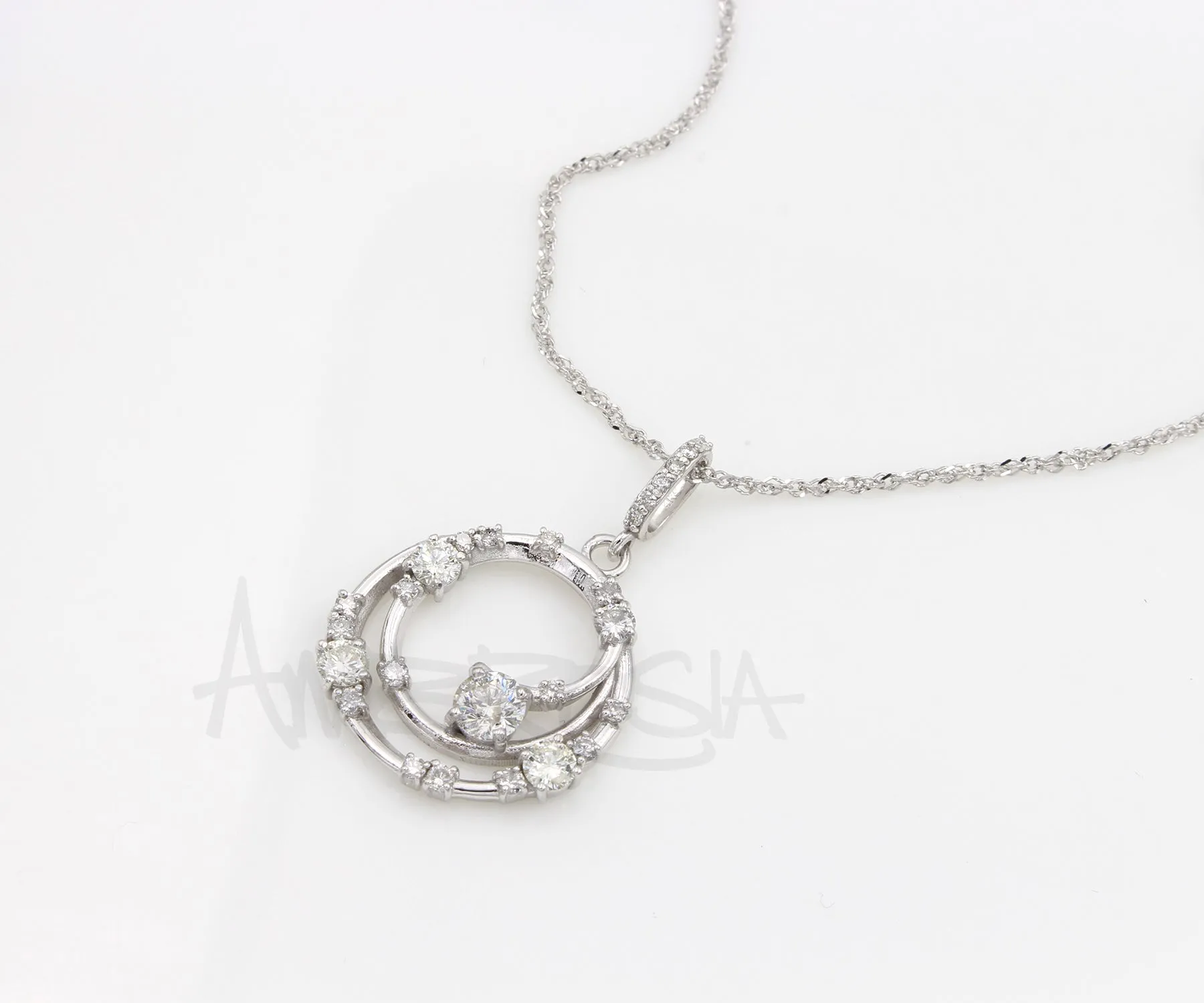 Round Modern Diamond Swirl Pave Necklace