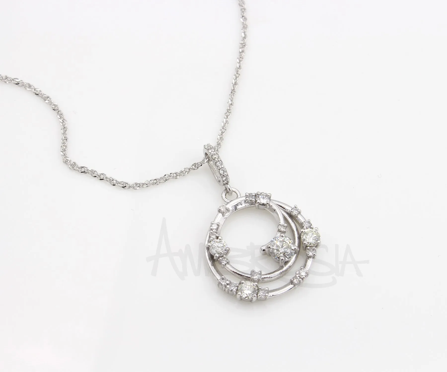 Round Modern Diamond Swirl Pave Necklace
