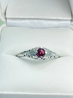 Ruby Ring, Silver Edwardian Floral Filigree Jewelry #D154
