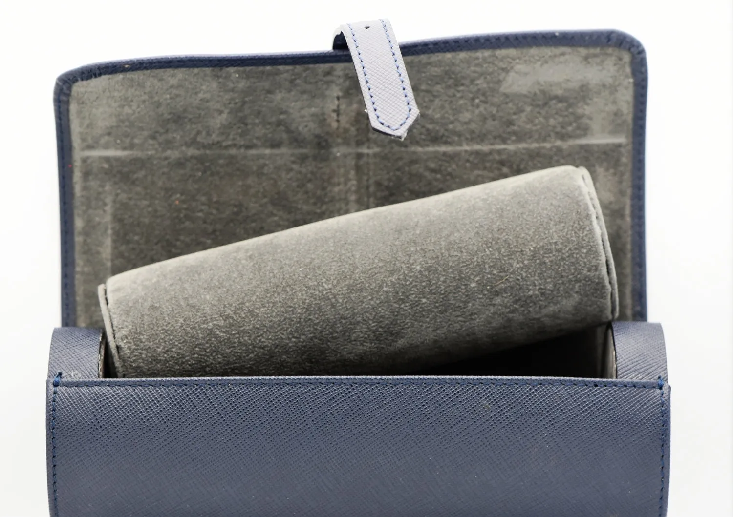 Saffiano Leather Watch Travel Tube in Navy Blue