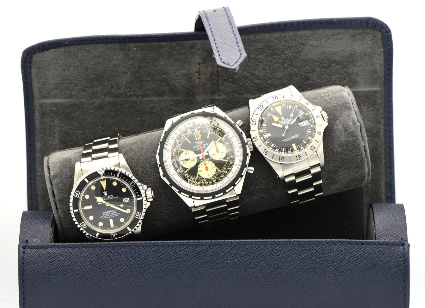 Saffiano Leather Watch Travel Tube in Navy Blue