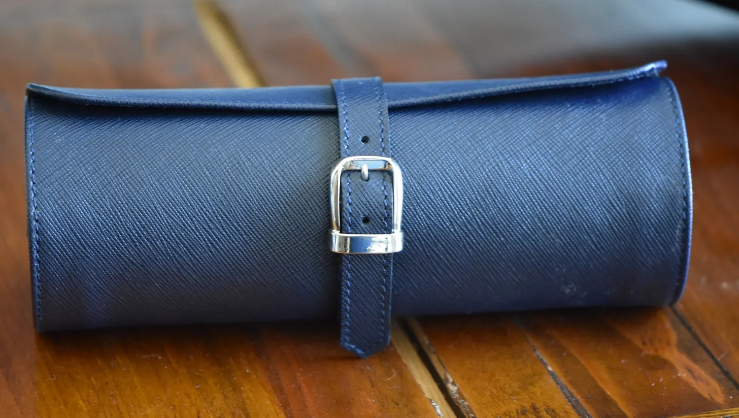 Saffiano Leather Watch Travel Tube in Navy Blue