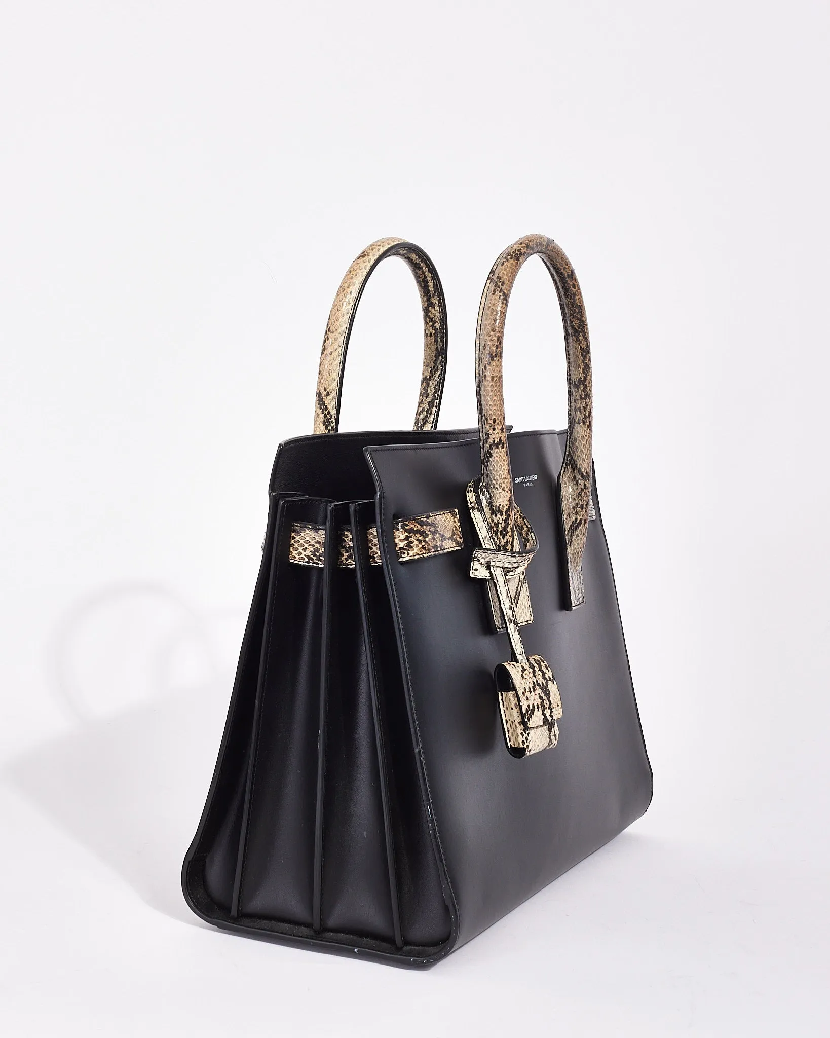 Saint Laurent Black Leather Python Embossed Detailed Small Sac De Jour Bag