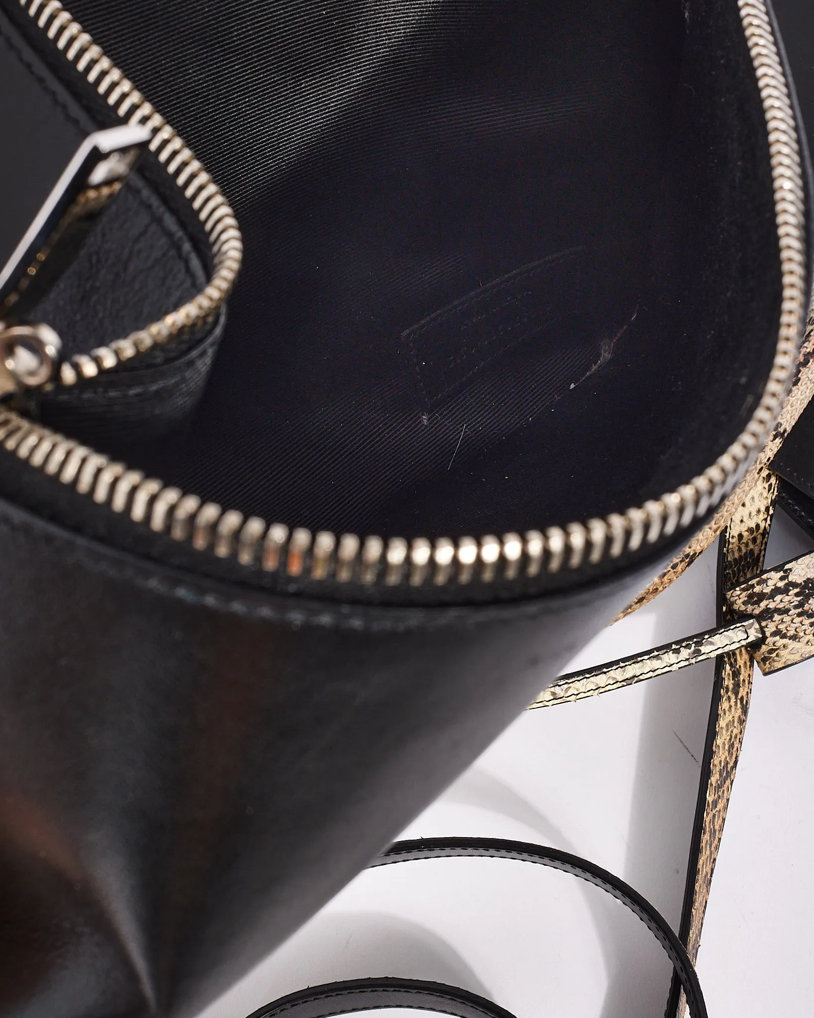 Saint Laurent Black Leather Python Embossed Detailed Small Sac De Jour Bag