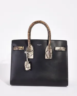 Saint Laurent Black Leather Python Embossed Detailed Small Sac De Jour Bag