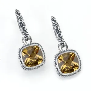 Samuel B. Sterling Silver Balinese Floral Design Citrine Earrings (91426)