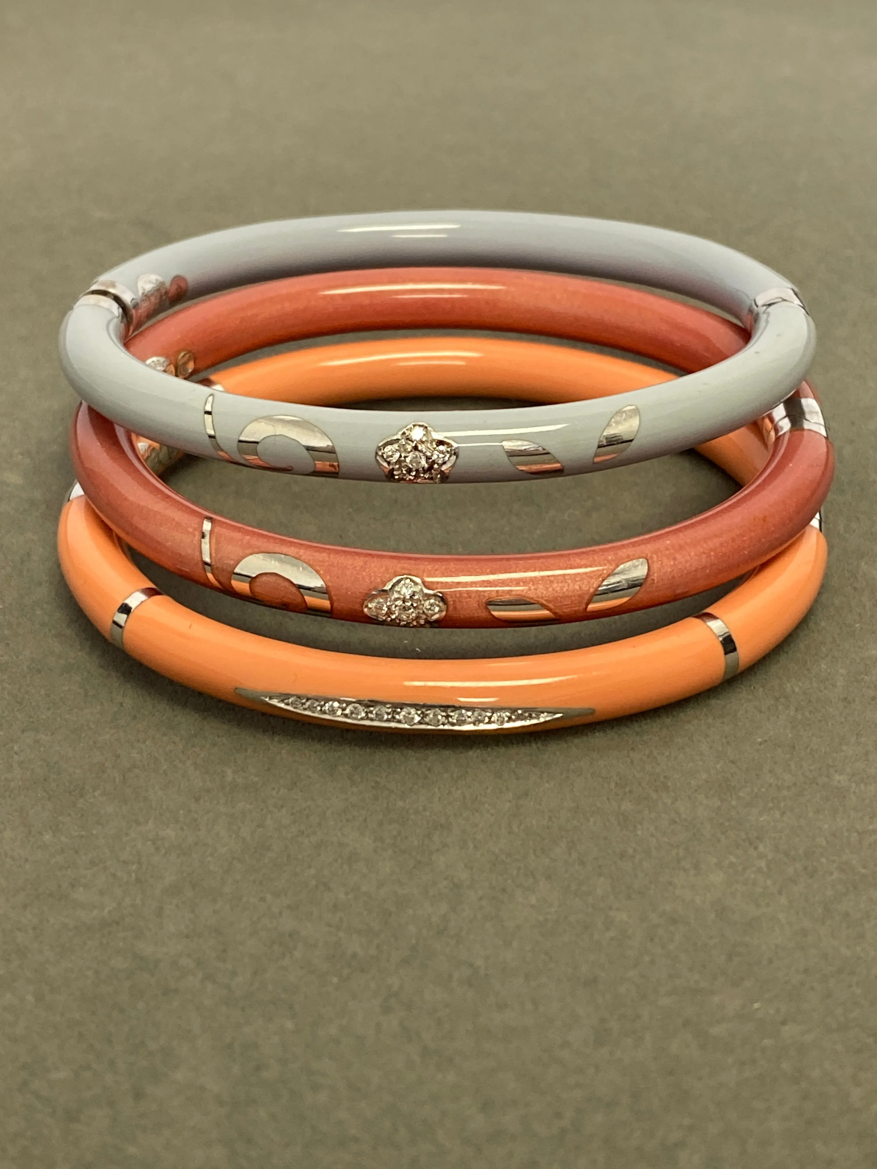 Set of 3 Enamel and Diamond Bracelets