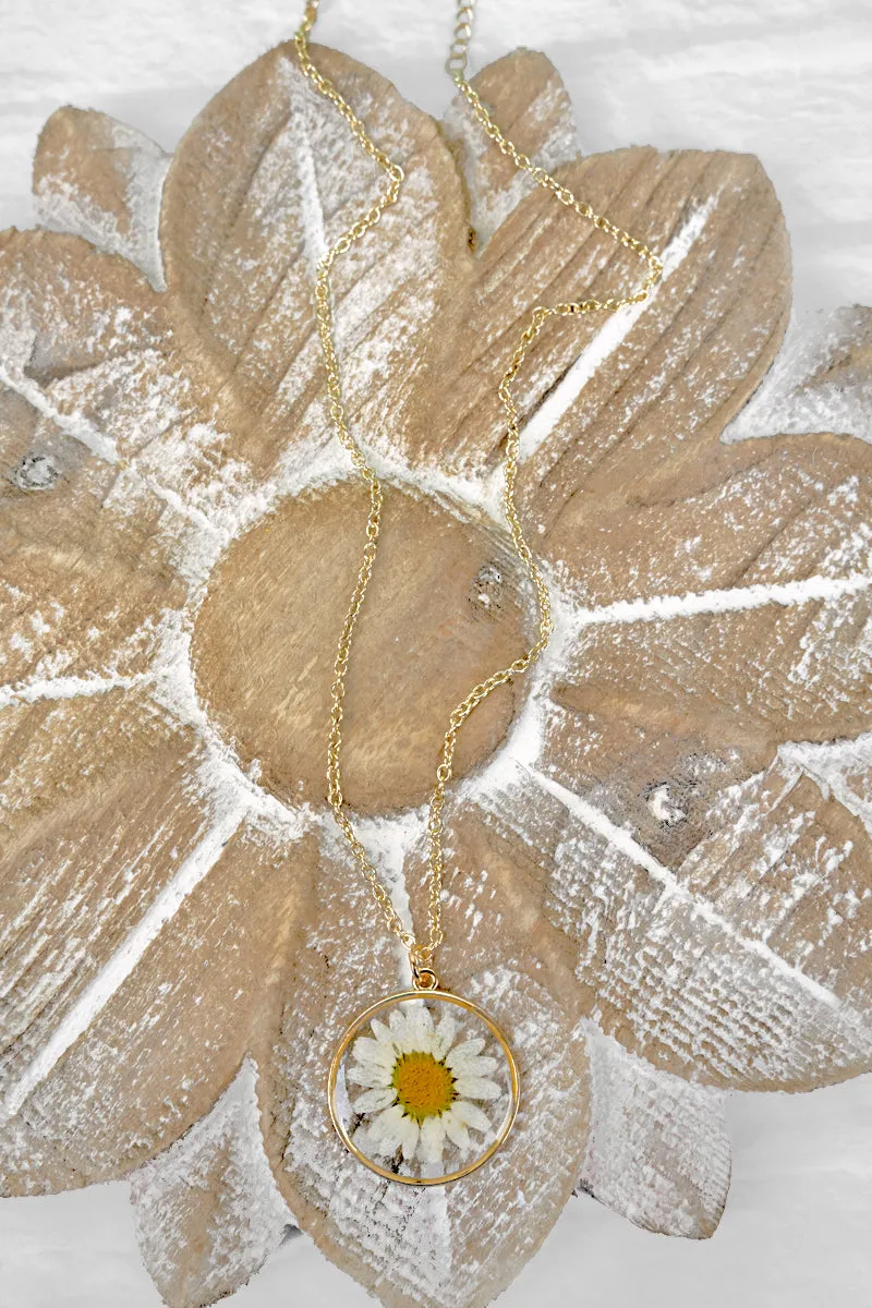 Shasta Daisy Pressed Flower Necklace