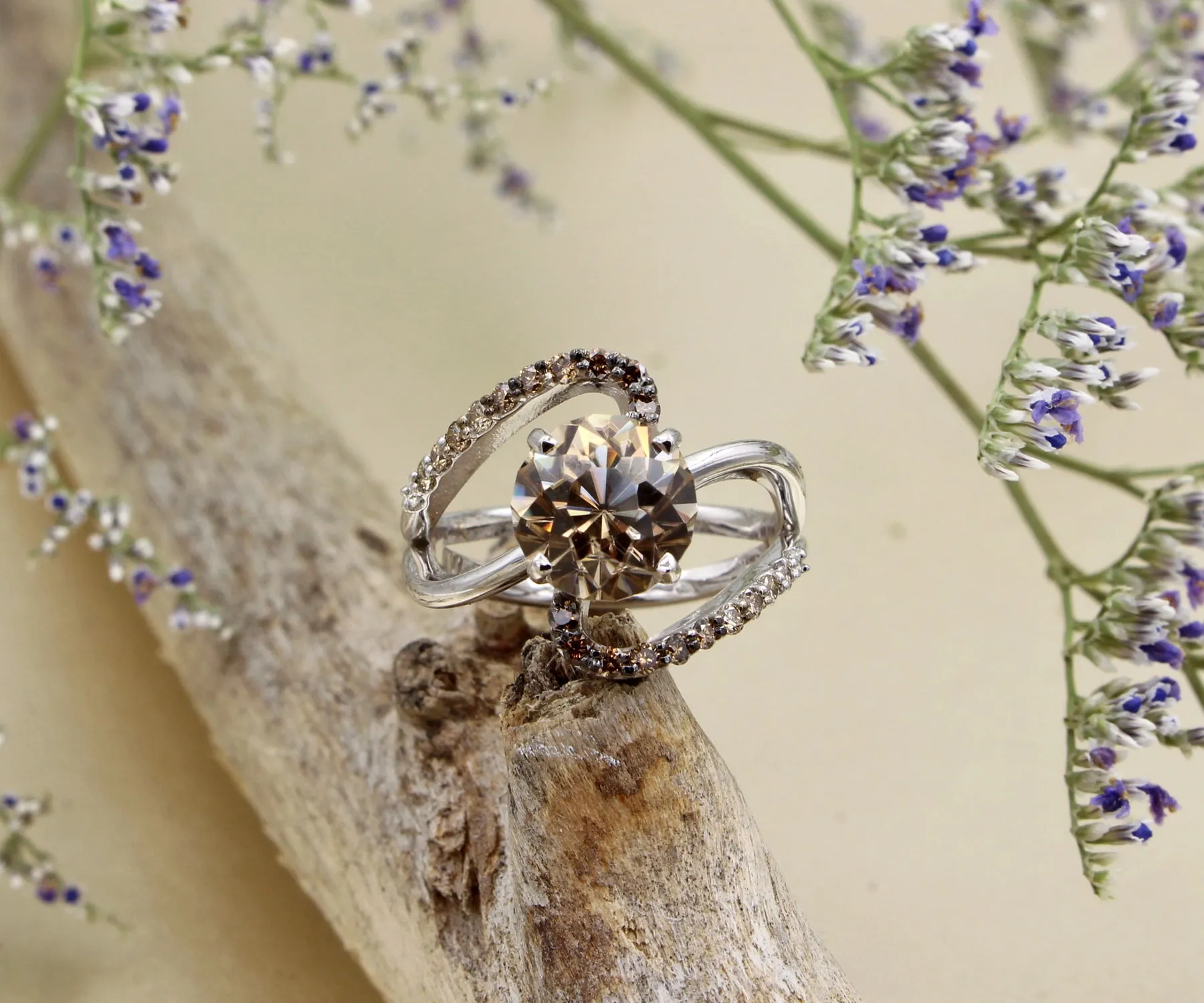 Sherry Zircon Chocolate Diamond Swirl Ring