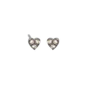 Silver Diamond Heart Studs