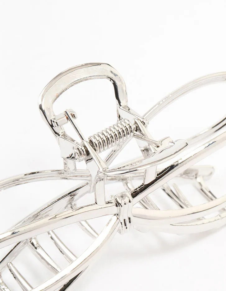 Silver Metal Large Bow Claw Clip
