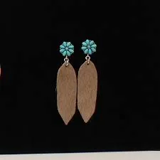 Silver Strike Floral Stud w/Faux Calf Hair Earrings