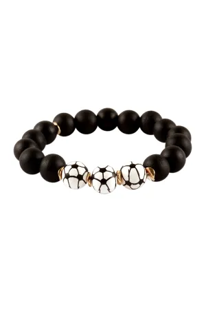 SOCCER SPORTS GAMEDAY WOOD BEAD STRETCH BRACELET