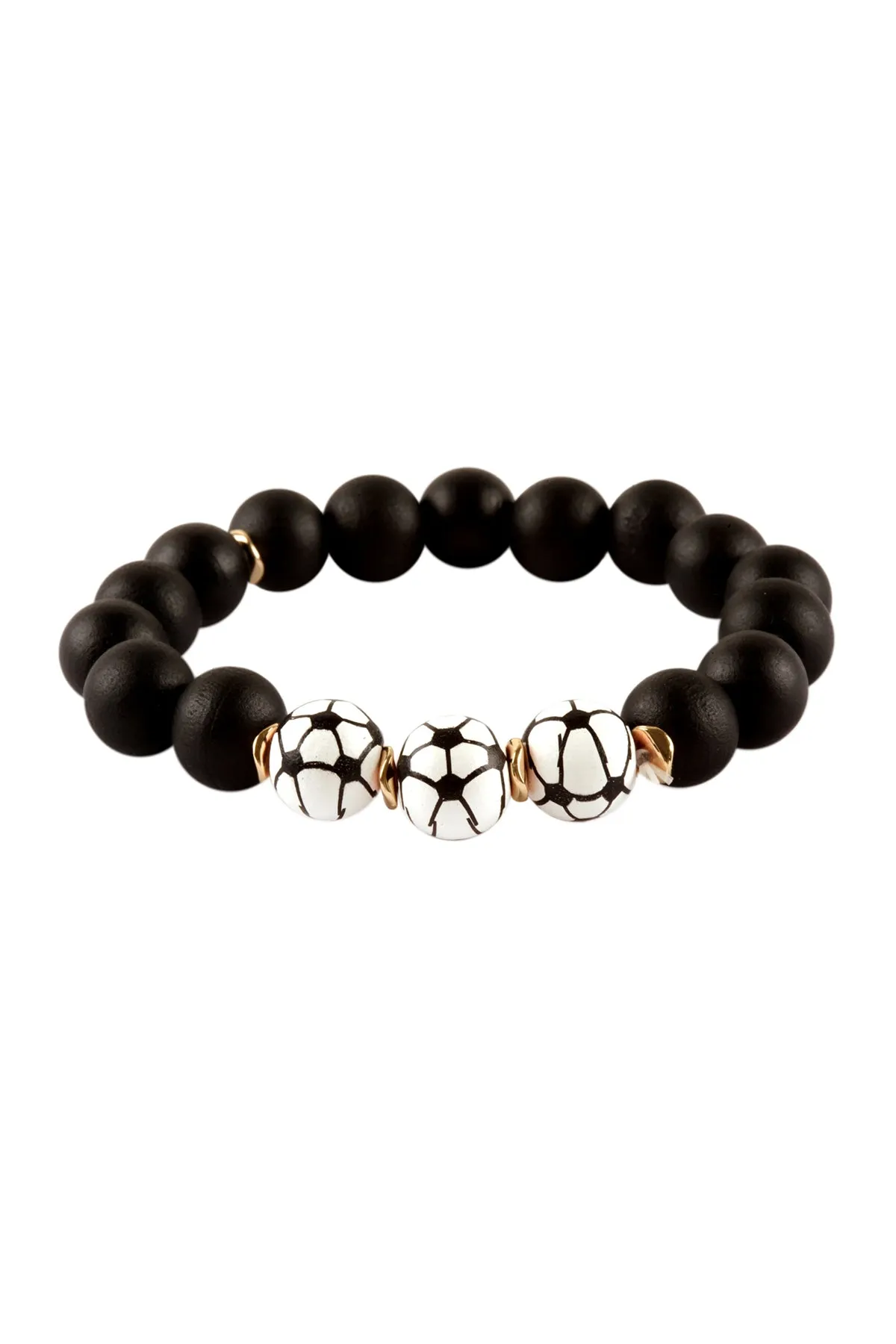 SOCCER SPORTS GAMEDAY WOOD BEAD STRETCH BRACELET