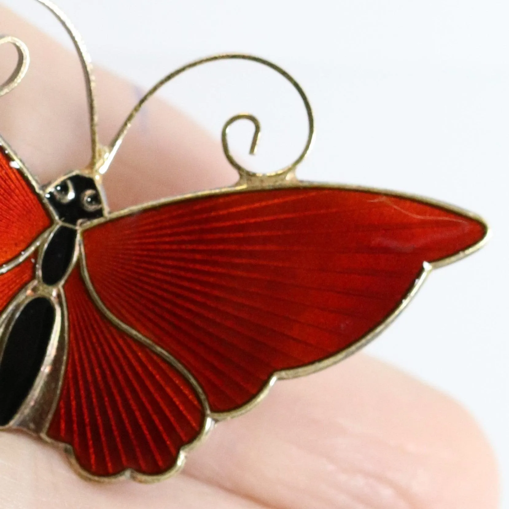 SOLD OUT: Vintage David Andersen Enamel Jewelry | Extra Large Red Guilloche Butterfly Brooch