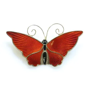 SOLD OUT: Vintage David Andersen Enamel Jewelry | Extra Large Red Guilloche Butterfly Brooch
