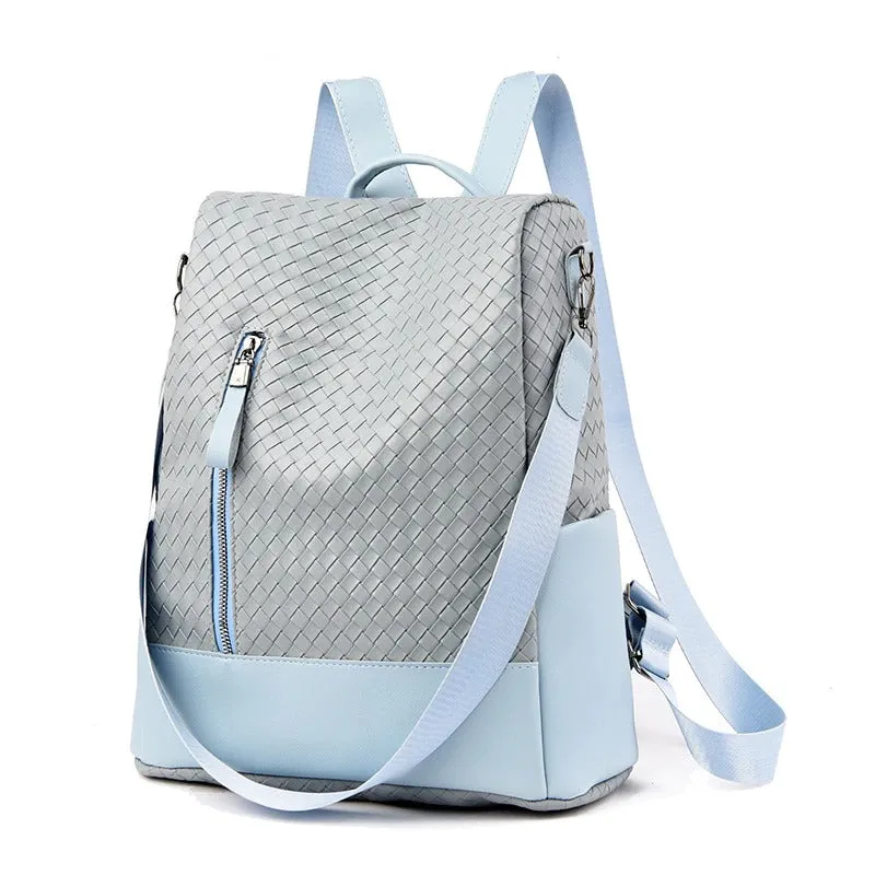 Solid Color Leather Travel Backpack