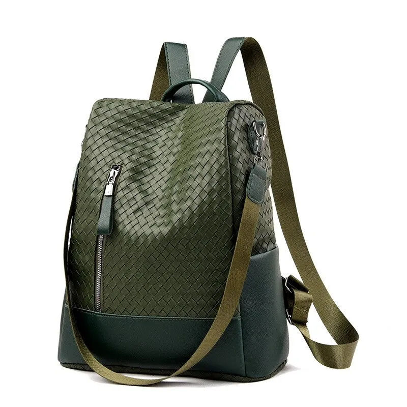 Solid Color Leather Travel Backpack