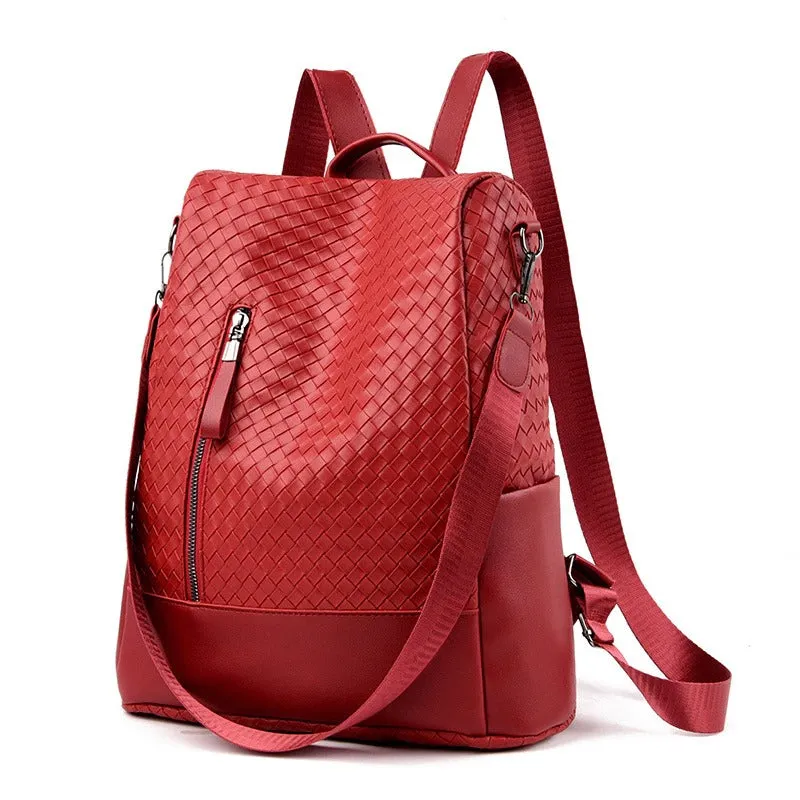 Solid Color Leather Travel Backpack