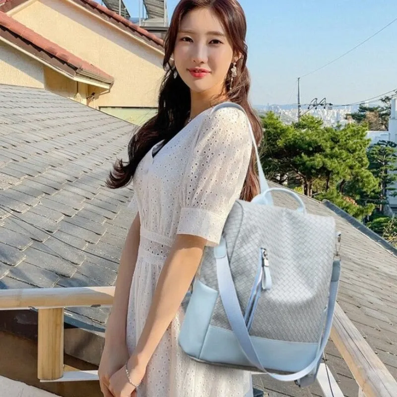 Solid Color Leather Travel Backpack