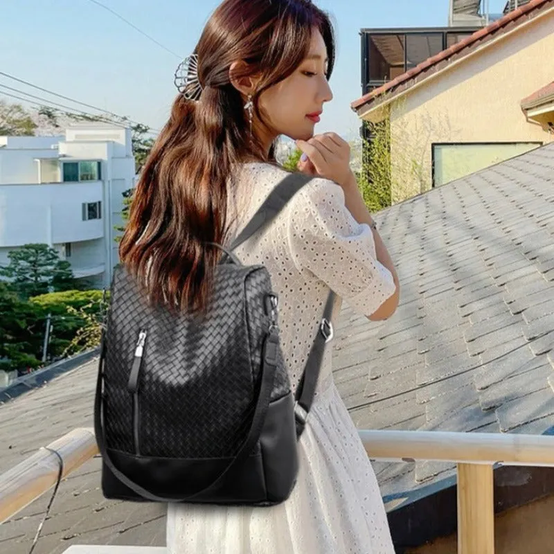 Solid Color Leather Travel Backpack