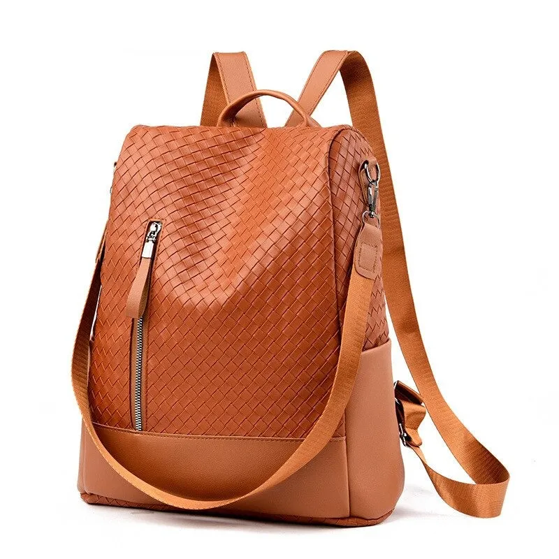 Solid Color Leather Travel Backpack