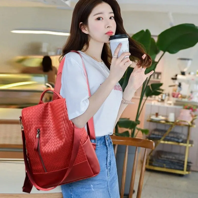 Solid Color Leather Travel Backpack
