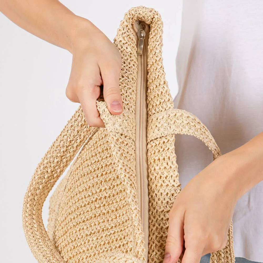 SOLID CROCHET STRAW TOTE BAG (MULTIPLE COLORS)