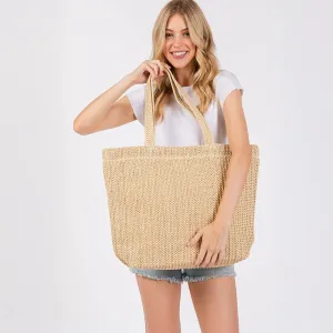 SOLID CROCHET STRAW TOTE BAG (MULTIPLE COLORS)