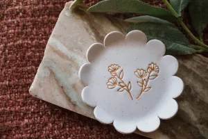 Speckled White Floral Jewelry Dish