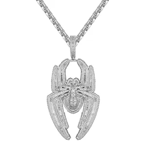 Spider Baguette 14K White Gold Tone 3D Fully Iced Pendant