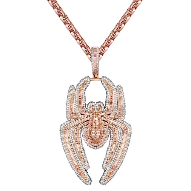 Spider Baguette 3D fully Iced 14K Rose Gold Finish Pendant