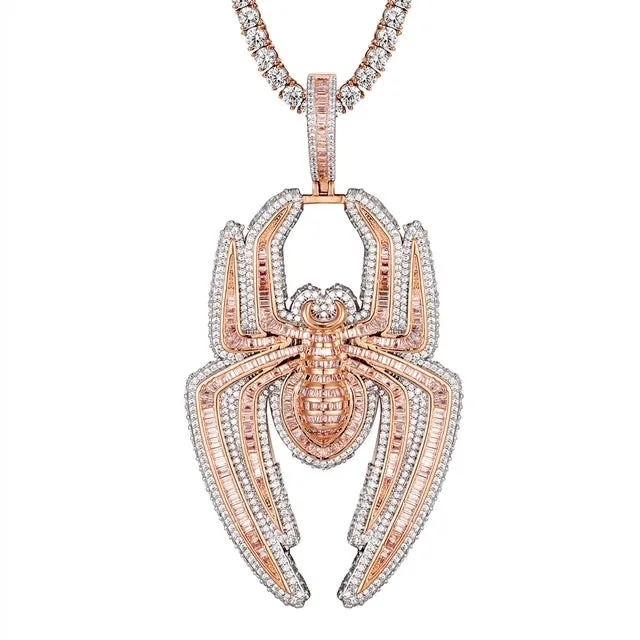 Spider Baguette 3D fully Iced 14K Rose Gold Finish Pendant
