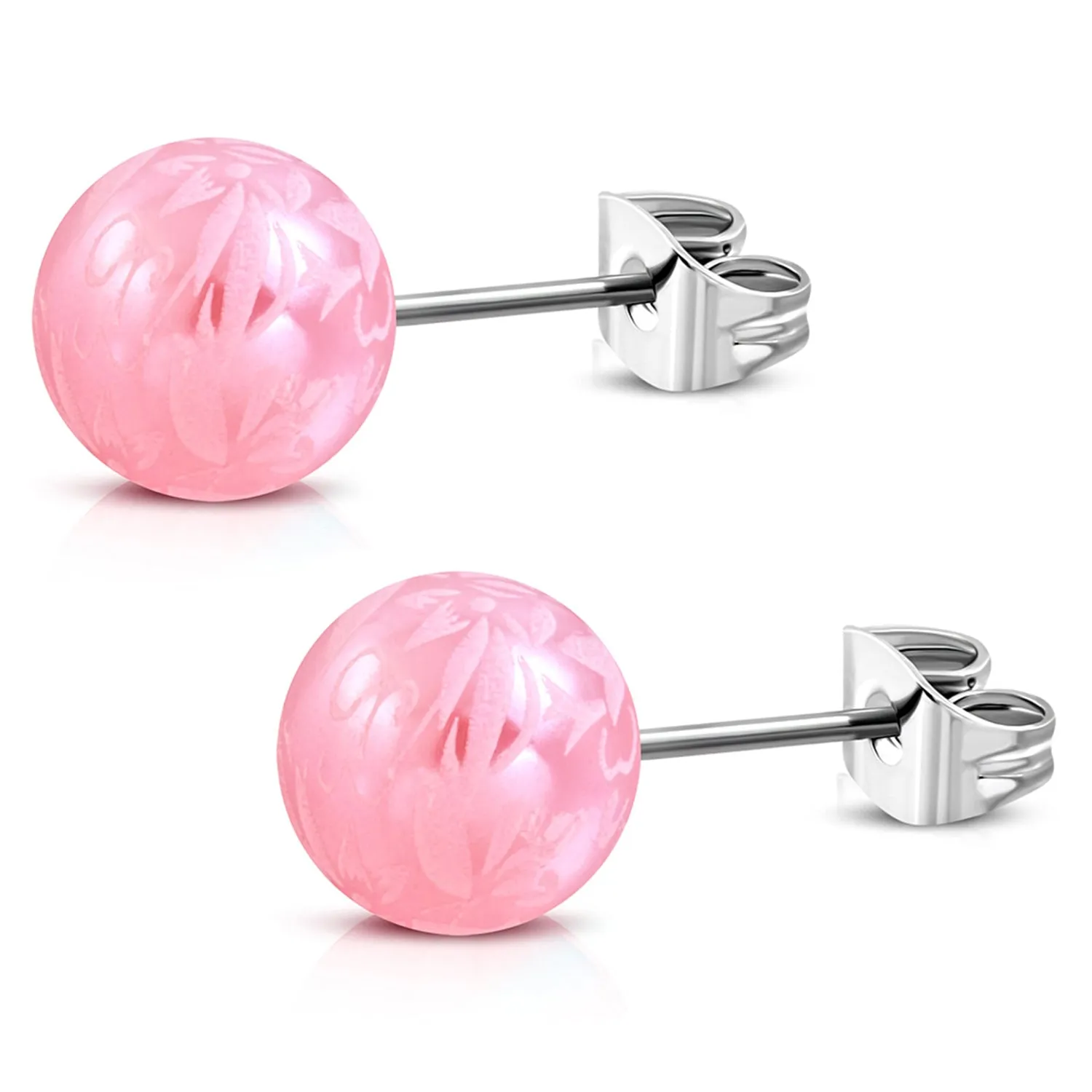 Stainless Steel Artisan Floral Painted Acrylic Bead Button Stud Earrings