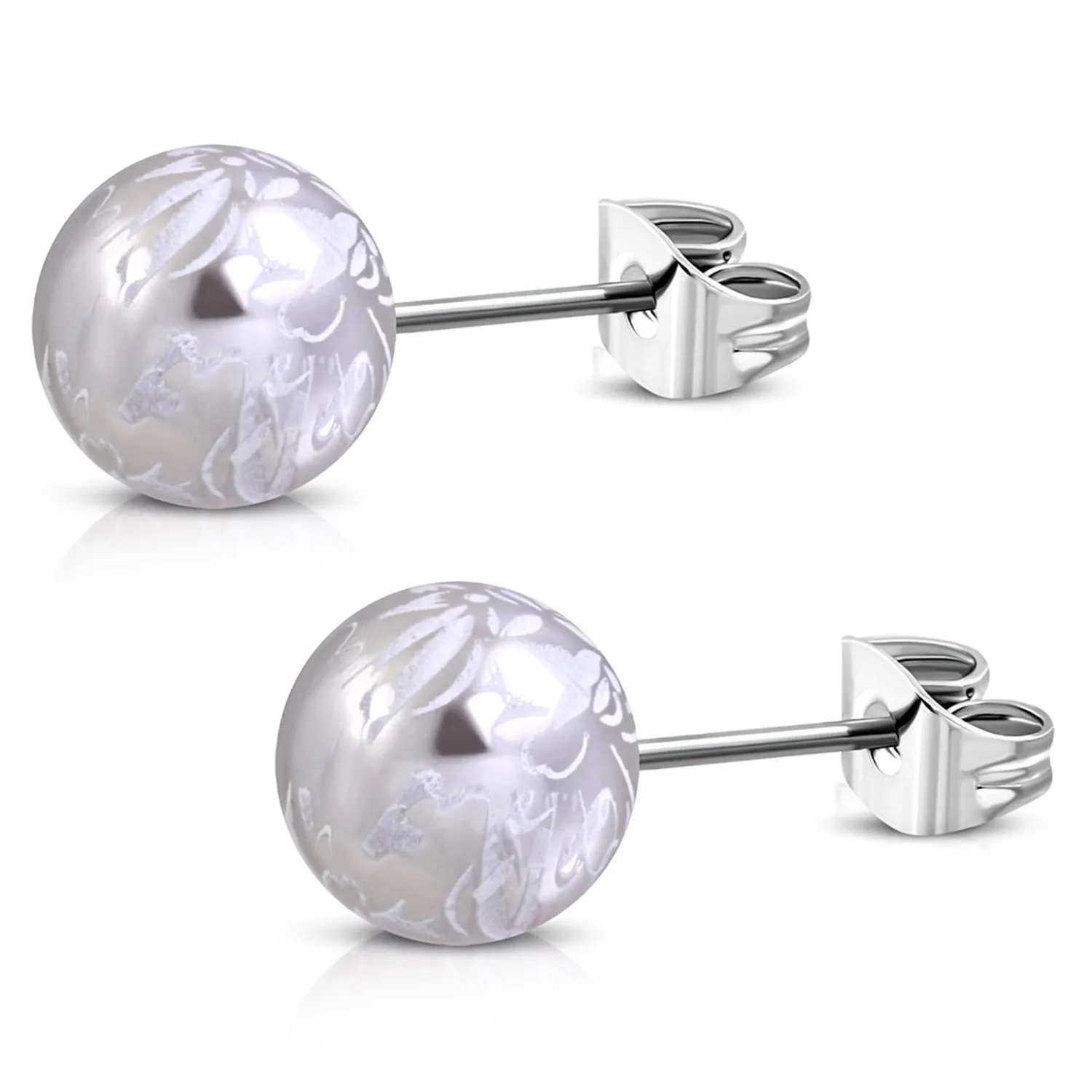 Stainless Steel Artisan Floral Painted Acrylic Bead Button Stud Earrings