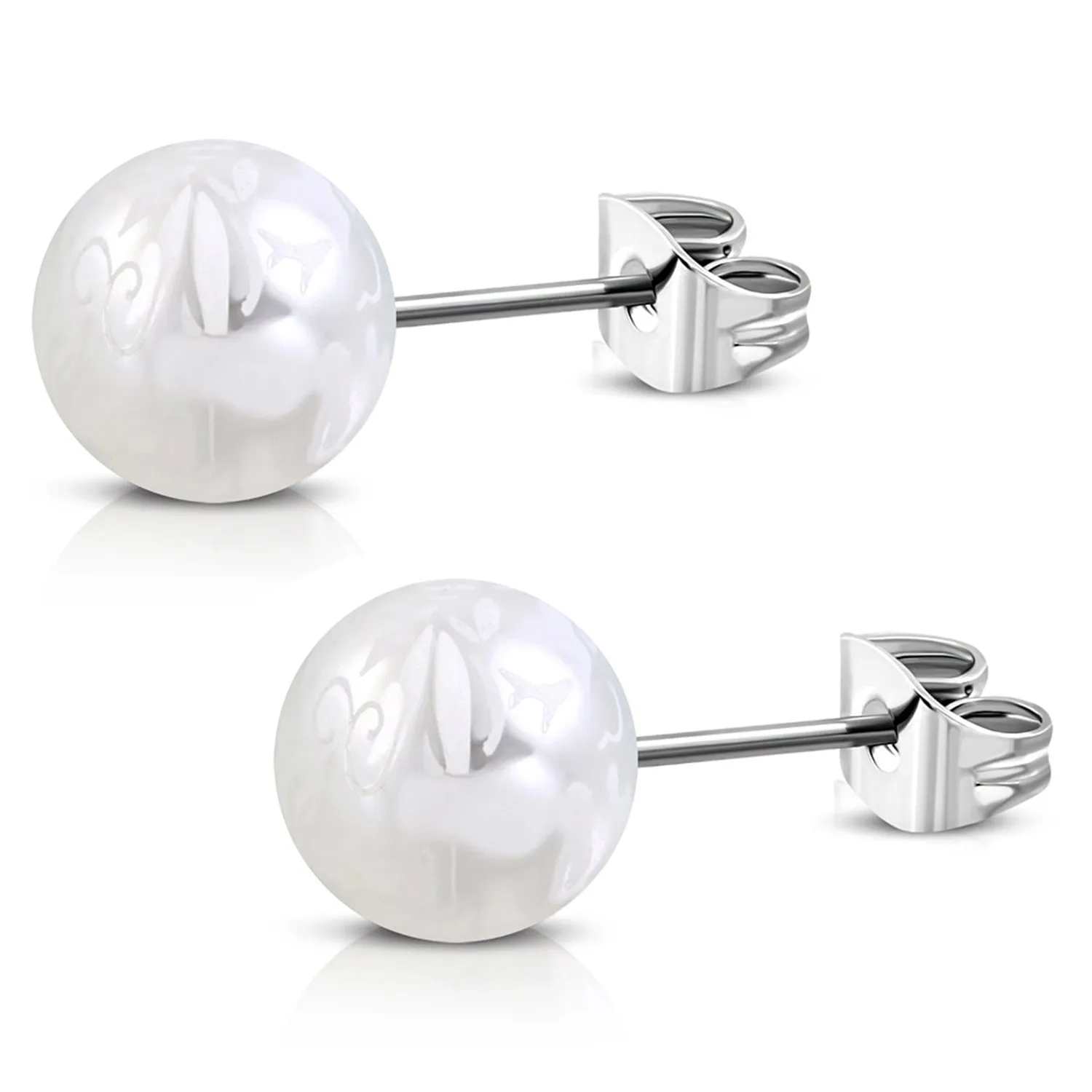 Stainless Steel Artisan Floral Painted Acrylic Bead Button Stud Earrings