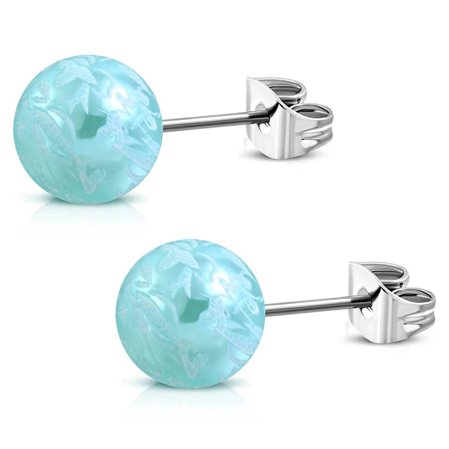 Stainless Steel Artisan Floral Painted Acrylic Bead Button Stud Earrings